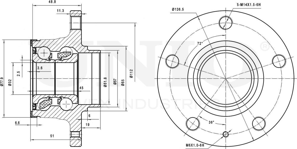 Ступица колеса с интегрированным подшипником (Unio). Артикул HUB-20006
