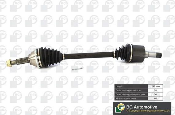 Полуось (привод в сборе, приводной вал) BGA передняя левая для Ford Transit VII 2006-2014. Артикул DS2326L