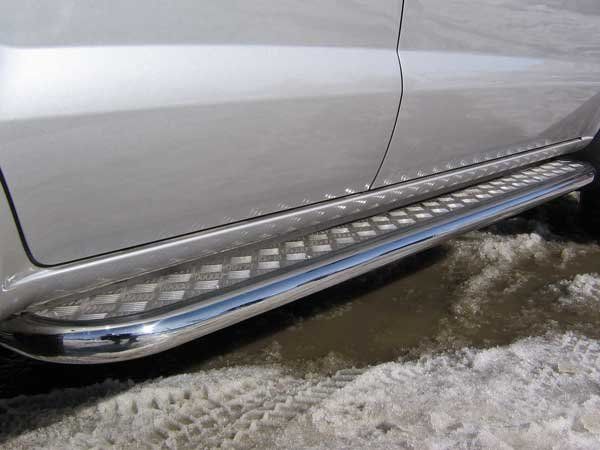 Пороги Slitkoff труба d42 с листом для Hyundai Tucson I 2004-2009. Артикул HT010