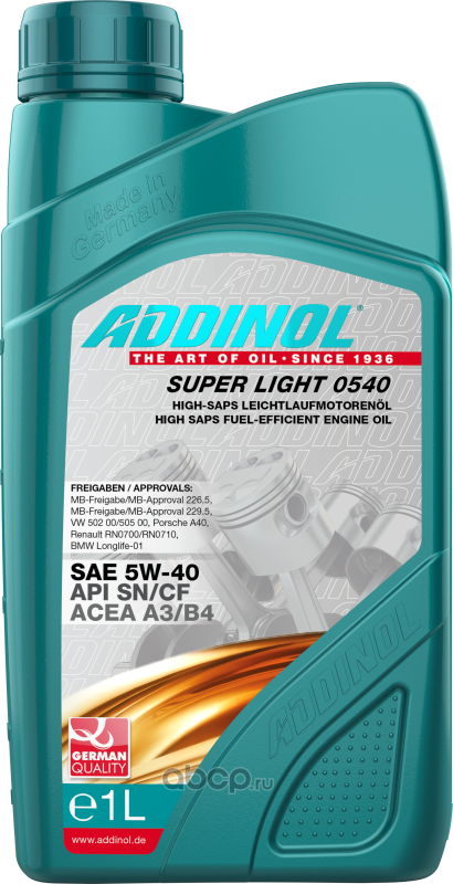 ADDINOL SUPER LIGHT 5W40 1л Addinol. Артикул 4014766072719