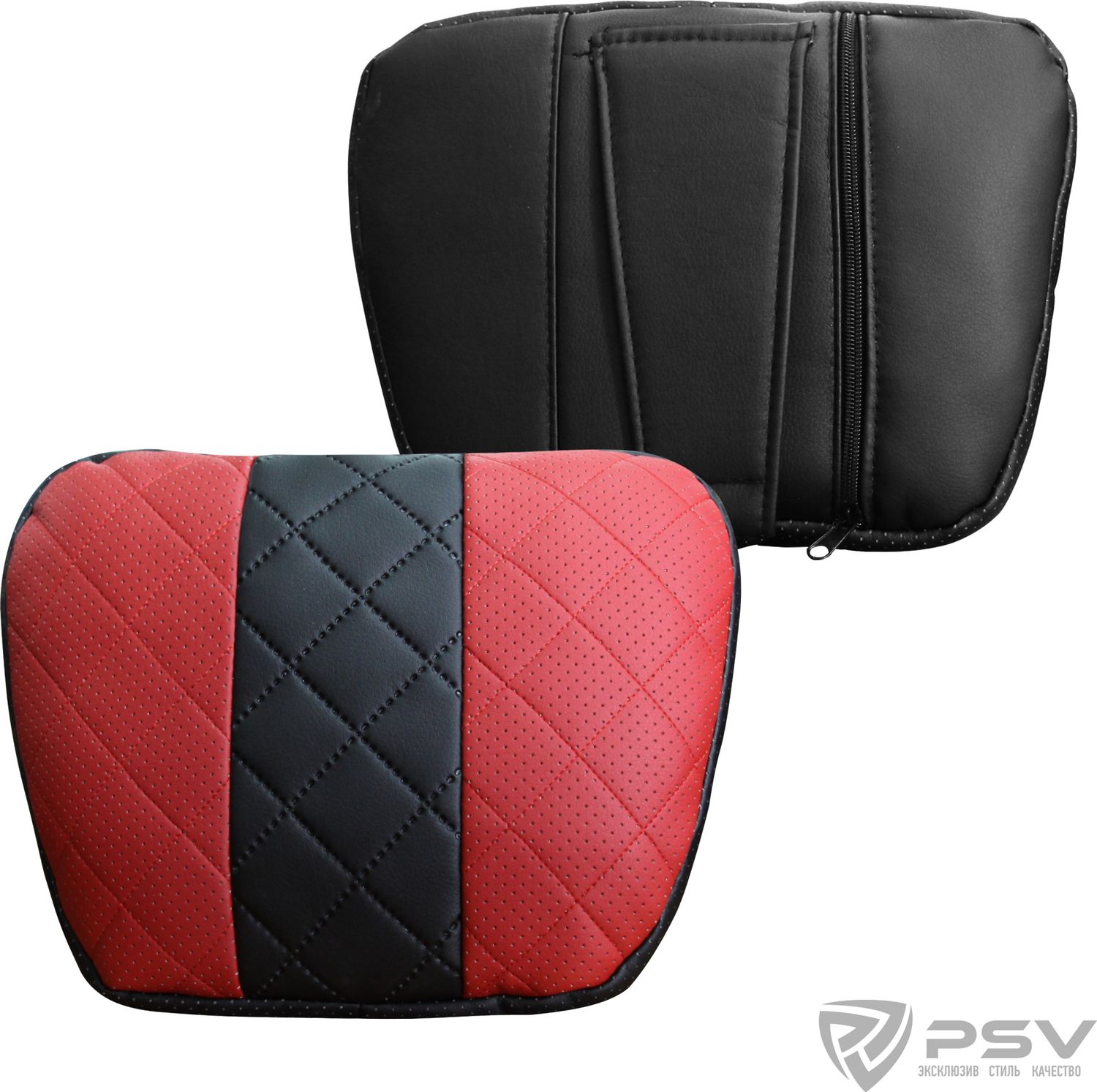 Подушка PSV Lux Way Ромб на подголовник, Черно-красный, экокожа. Артикул 132337