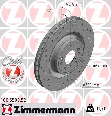 Тормозной диск Zimmermann Sport Coat Z. Артикул 400.5500.52