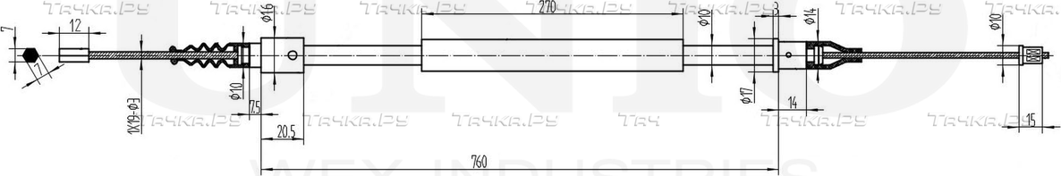 Трос ручного тормоза (Unio). Артикул CAB-60038