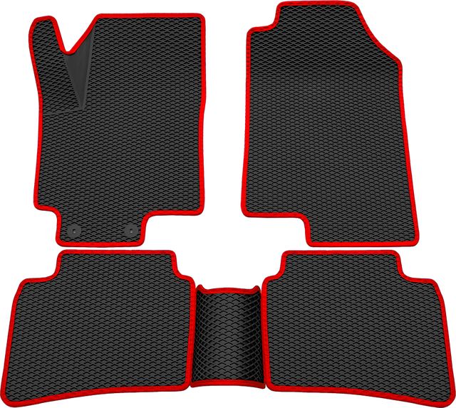 Коврики Rezkon 3D EVA Ромб резиновые для салона Kia Rio IV 2017-2026 Красный кант. Артикул 9221020304