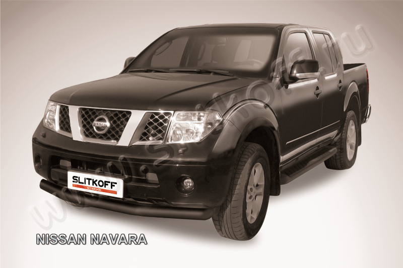 Защита Slitkoff переднего бампера d76 ЧЕРНАЯ матовая для Nissan Navara D40 2005-2010. Артикул NIN005B