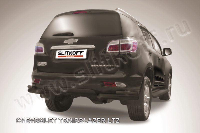Защита Slitkoff задняя d76/42 уголки двойные ЧЕРНАЯ матовая для Chevrolet TrailBlazer II 2012-2016. Артикул CHTB12-014B