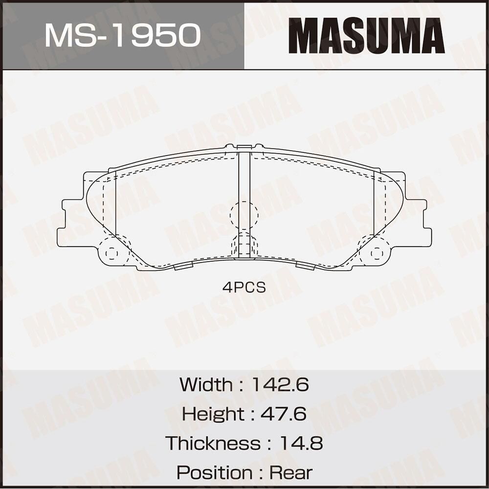 Колодки дисковые MASUMA, PN1544 rear (1/12) Masuma. Артикул MS1950