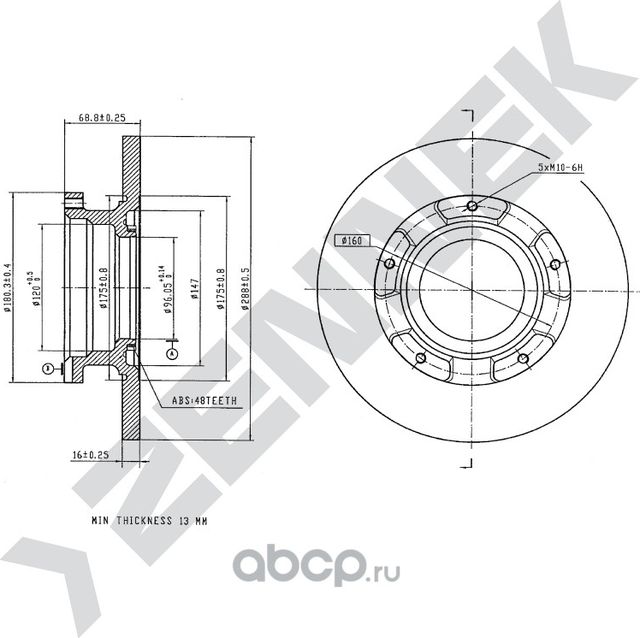 Диск тормозной задний FORD TOURNEO 12-> TRANSIT 12 (Zennek). Артикул DBD0255