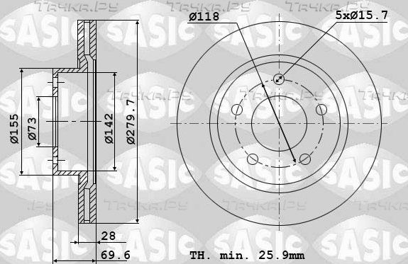Тормозной диск Sasic передний для Citroen Jumper II 2006-2026. Артикул 6100017