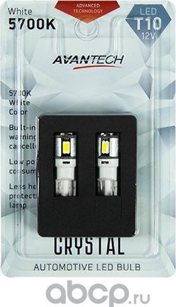 Лампа светодиодная Avantech 12V LED T10 W5W 5700K (резистор), компл. 2 шт.. Артикул ALB0104