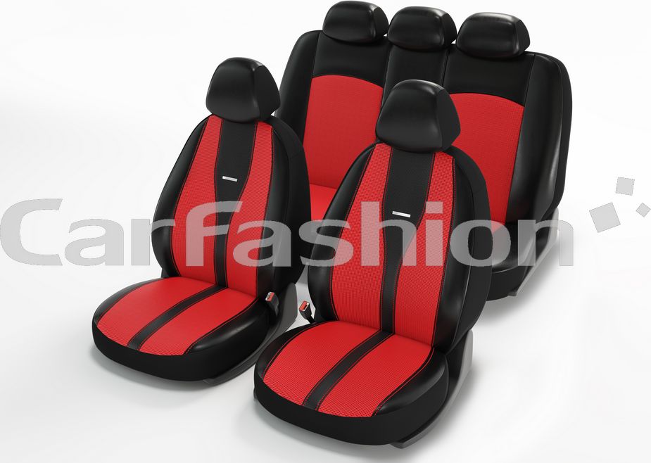 Чехлы универсальные CarFashion Major на сидения авто, цвет Красный/Черный/Красный/Черный. Артикул 10025