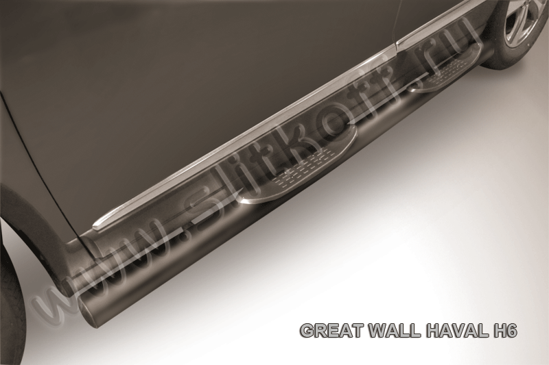 Пороги Slitkoff d76 с проступями для Haval H6 2014-2020 Черные. Артикул HavH6005B