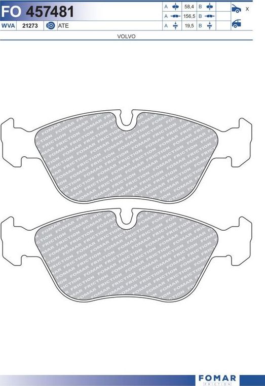 Тормозные колодки Fomar. Артикул FO 457481