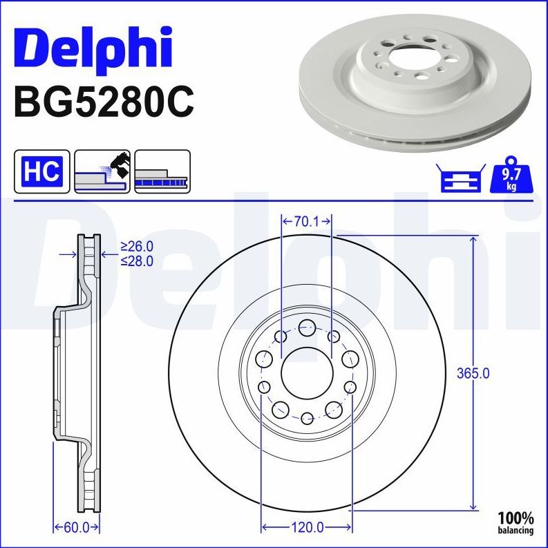 Тормозной диск Delphi. Артикул BG5280C