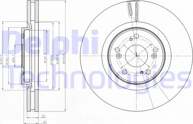 Тормозной диск Delphi передний для Honda Accord VIII 2008-2015. Артикул BG4225