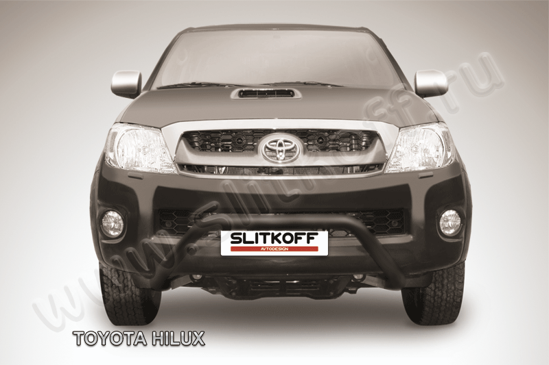 Кенгурятник Slitkoff d57 низкий широкий мини ЧЕРНЫЙ матовый для Toyota Hilux VII 2008-2011. Артикул THL006B