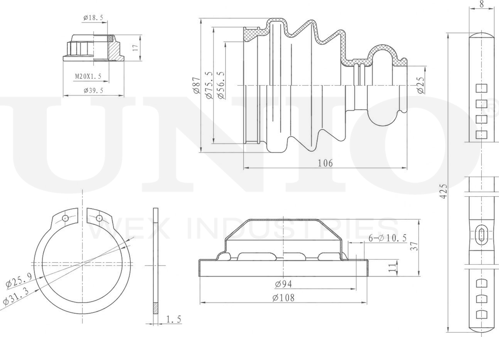 Пыльник ШРУС, комплект (Unio). Артикул DUC-30076K