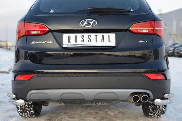 Защита RusStal заднего бампера уголки d63/42 для Hyundai Santa Fe III 2012-2018. Артикул HSFZ-001229