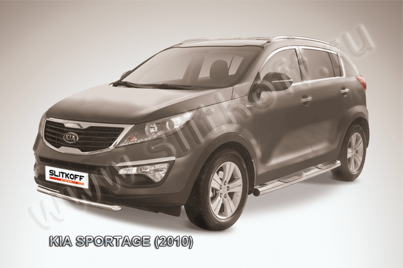 Защита Slitkoff переднего бампера d57 короткая для Kia Sportage III 2010-2014. Артикул KSP010-007
