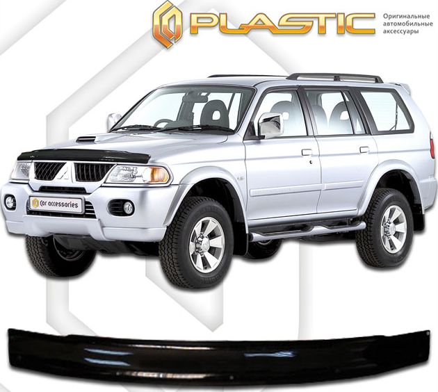 Дефлектор СА Пластик для капота (Classic черный) Mitsubishi Pajero Sport I 1998-2008. Артикул 2010010103880