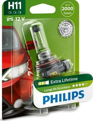 H11 12V-55W (PGJ19-2) (увелич. срок службы) LongLife EcoVision блистер (1шт) Philips LongLife EcoVision. Артикул 12362LLECOB1