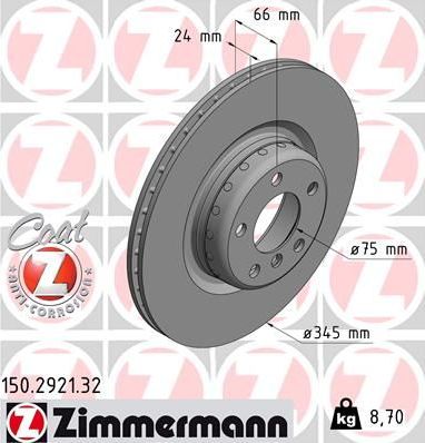 Тормозной диск Zimmermann FORMULA F задний для BMW 2 F22 2012-2026. Артикул 150.2921.32