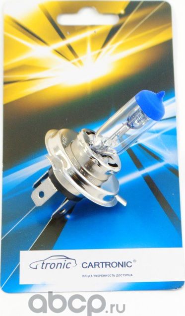 Лампа H4 12V 60/55W. +50% Cartronic CTR0100439 Головной свет Плюс 50% света от с Cartronic. Артикул CRTR0100439