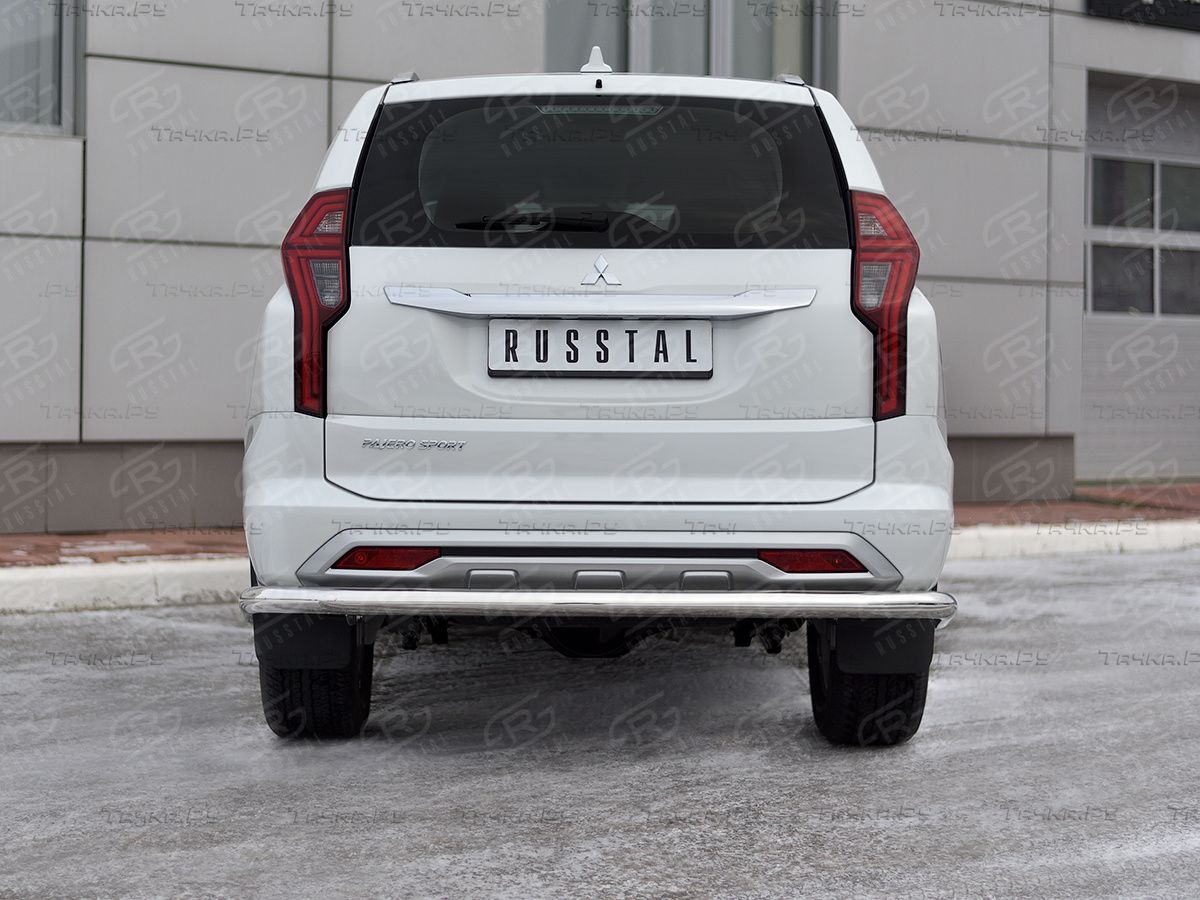 Защита RusStal заднего бампера d63 секции для Mitsubishi Pajero Sport III рестайлинг 2021-2026. Артикул MPJSZ-003657