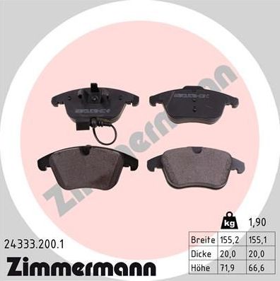 Тормозные колодки Zimmermann. Артикул 24333.200.1