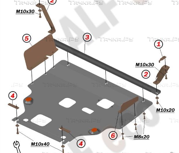 Защита алюминиевая Alfeco для картера и КПП Ford Transit 4WD, FWD 2014-2026. Артикул ALF.07.38al