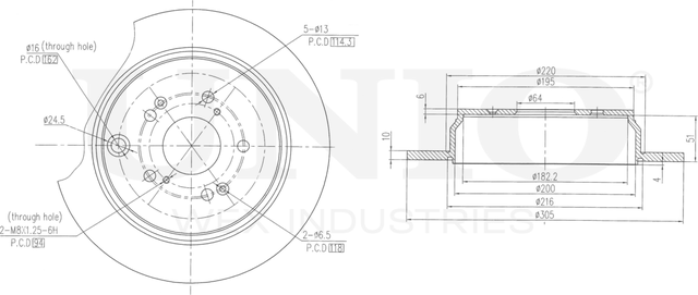 Диск тормозной (Unio). Артикул BRD-20516