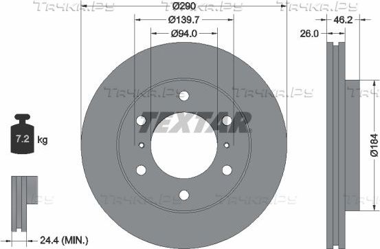 Тормозной диск Textar Pro передний для Mitsubishi Pajero IV 2006-2026. Артикул 92167103
