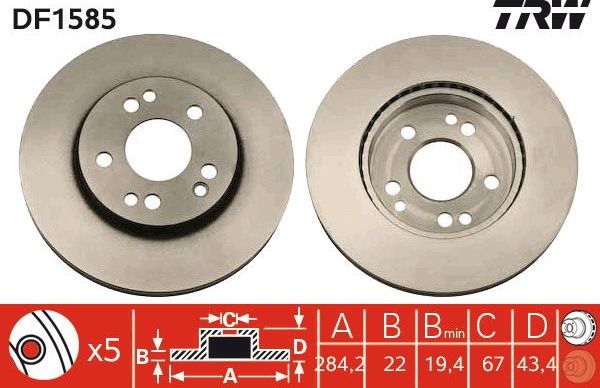 Тормозной диск TRW. Артикул DF1585