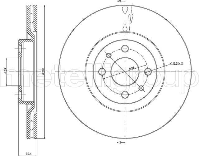 Тормозной диск Metelli передний для Fiat Multipla I 1999-2010. Артикул 23-0298C