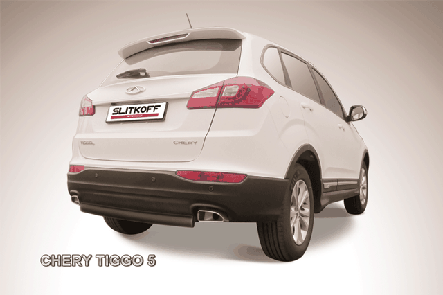 Защита Slitkoff заднего бампера d57 ЧЕРНАЯ матовая для Chery Tiggo 5 2014-2020. Артикул CT5-010B