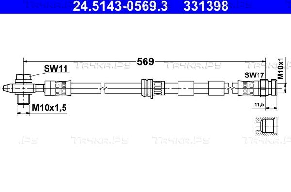 Тормозной шланг ATE передний для Volkswagen Bora 2000-2004. Артикул 24.5143-0569.3