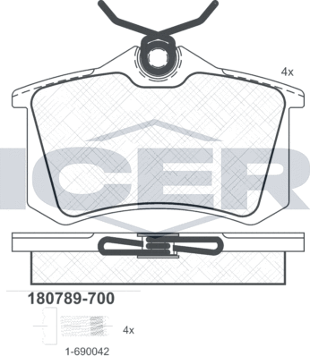 Тормозные колодки Icer задние для Audi A4 II (B6) 2000-2004. Артикул 180789-700