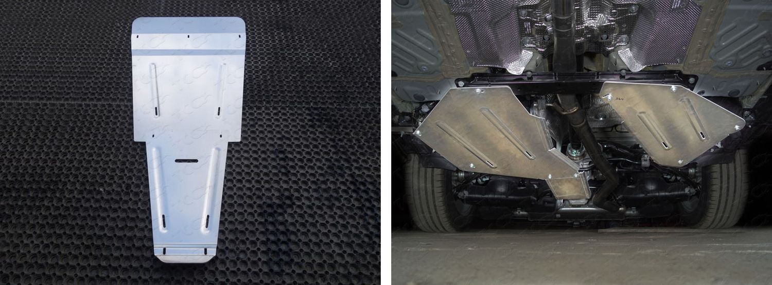 Защита алюминиевая ТСС (4 мм) для картера, бака, дифференциала и КПП Volkswagen Touareg III 3,0 TDI 2018-2026. Артикул ZKTCC00365K