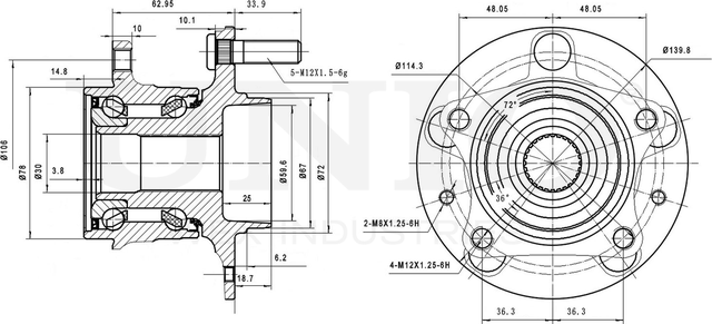 Ступица колеса с интегрированным подшипником (Unio). Артикул HUB-20112