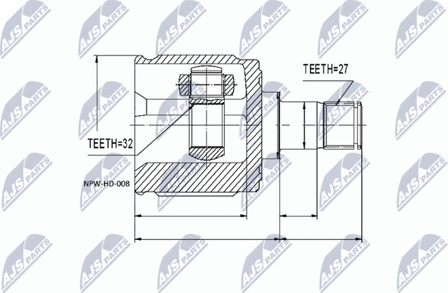 Шрус внутренний (граната) NTY передний правый для Honda Stepwgn I 1996-2000. Артикул NPW-HD-008