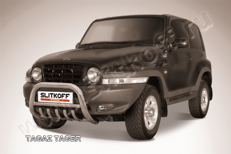 Кенгурятник Slitkoff d76 низкий с защитой картера для ТагАЗ Tager 3-дв. 2008-2026. Артикул TAT005