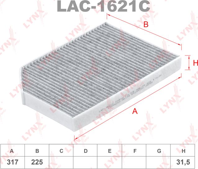 Салонный фильтр LYNXauto. Артикул LAC-1621C
