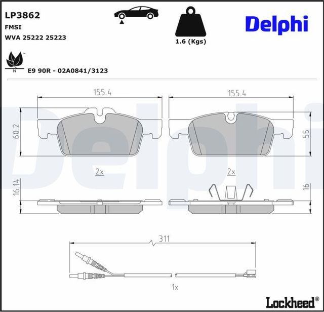Тормозные колодки Delphi (Low-Metallic) для Peugeot 508 I 2010-2018. Артикул LP3862