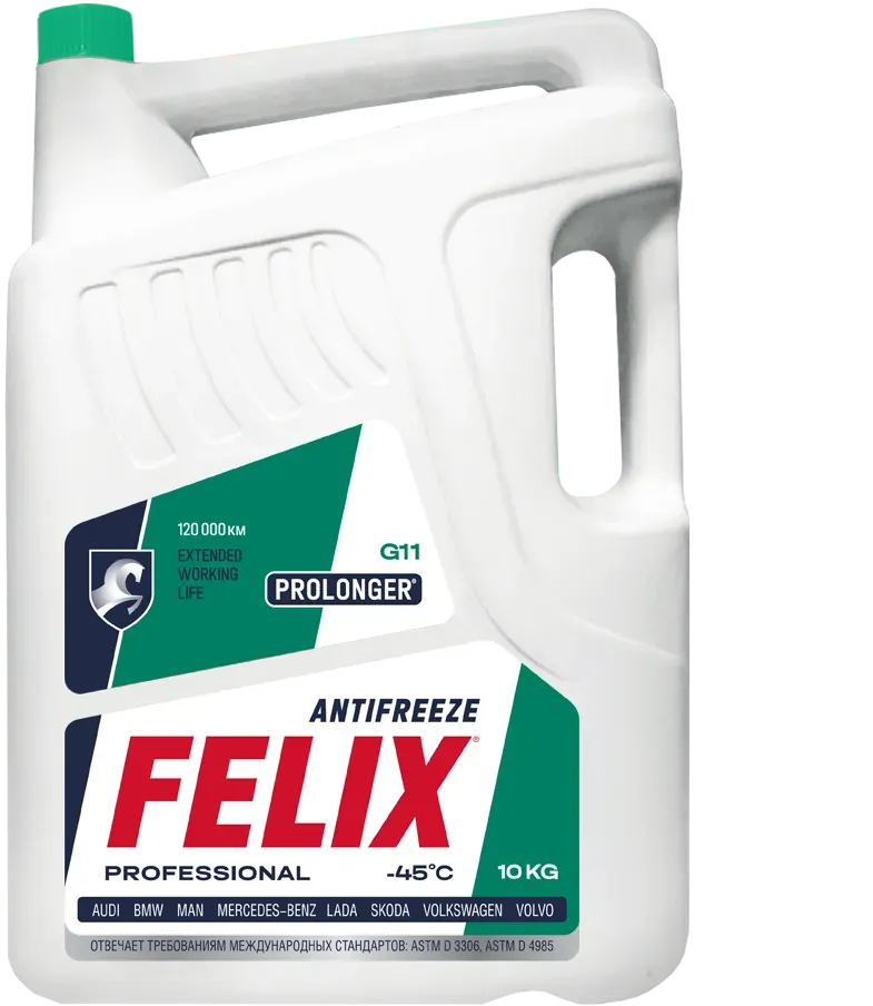 Антифриз FELIX PROLONGER G11 зеленый в п/э кан.10кг Felix. Артикул 430206021