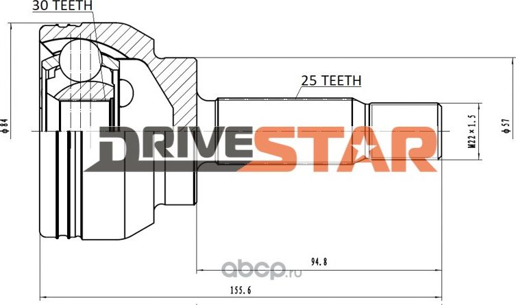 ШРУС НАРУЖНЫЙ 30x57x25 (Drivestar). Артикул OCJMI0004F