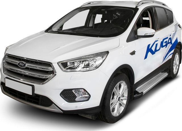 Пороги алюминиевые Rival Silver для Ford Kuga II рестайлинг 2016-2019. Артикул F180AL.1804.2