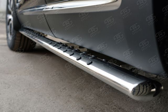 Защита порогов РусCталь труба 75х42 овал с проступью для Kia Sorento Prime 2014-2017. Артикул KSPO-002212