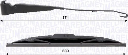 Поводок (рычаг) и щетка стеклоочистителя (дворника) Magneti Marelli. Артикул 000723180436