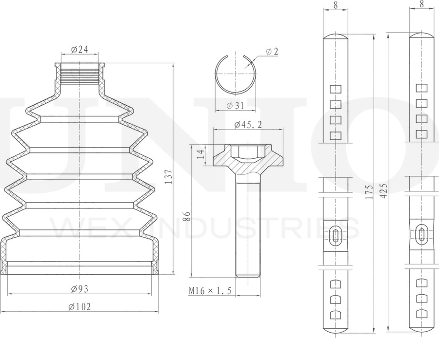 Пыльник ШРУС, комплект (Unio). Артикул DUC-30085K
