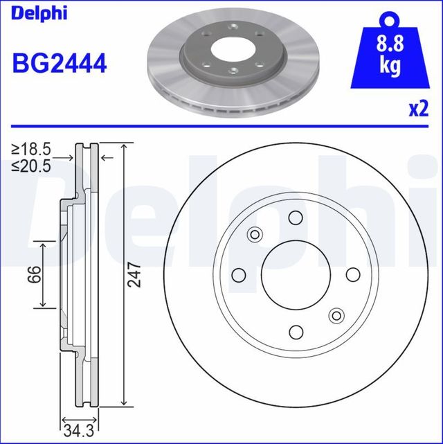 Тормозной диск Delphi передний для Mega Club 1994-1999. Артикул BG2444
